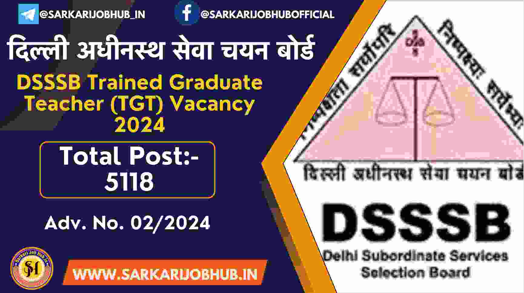 DSSSB TGT Recruitment 2024 | 5118 Post Adv. No. 02/2024 - Sarkari Job Hub